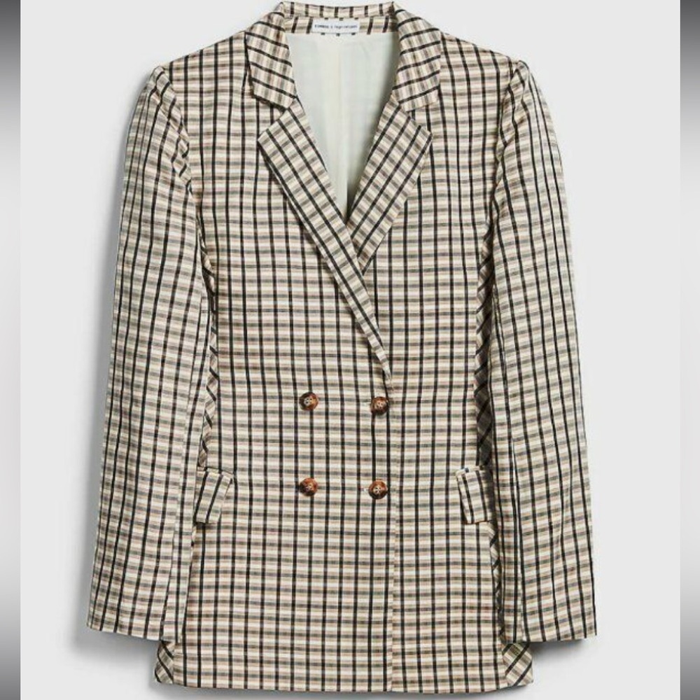 NWT EXPRESS X NEGIN MIRSALEHI MIXED PLAID BOYFRIEND BLAZER